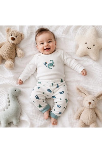 BEBELON Dino embroidered baby set with cradle