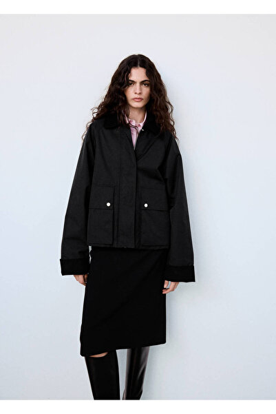 MANGO Woman Kadife yaka pamuklu parka