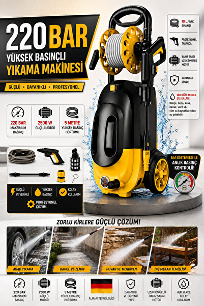 SUPERTURBO Maxstar 220Bar 3000W Yüksek Basınçlı Yıkama Makinesi Oto Araba Bah...