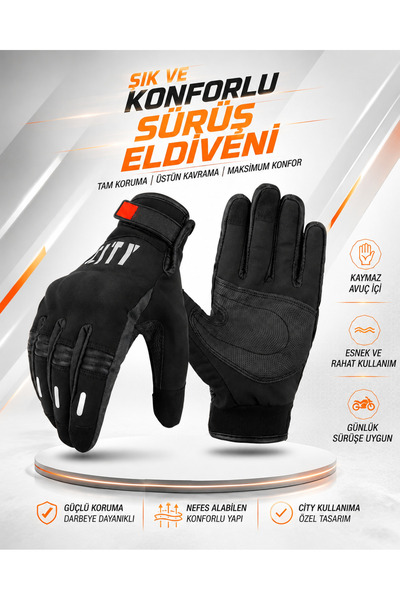 ASSAMOTO Siyah Softshell 4 Mevsim Motosiklet Eldiveni Reflektörlü Gizli Korum...