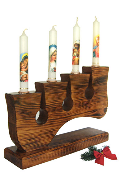 Handmade Wooden holder for 4 candles – rustic model – with candles included
