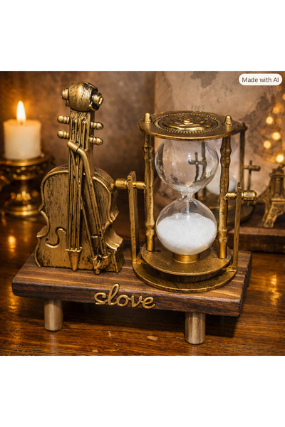 BBA HOME Retro Keman ve Kum Saati Dekoratif Masa Süsü – LOVE Yazılı Vintage T...