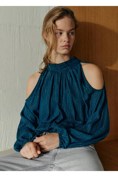 Mango Teen Halter blouse with metallic thread stripes