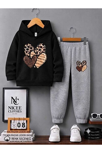 Leto Lykia Children's Tracksuit Set Unisex (Triple Leopard Heart Winter Print)