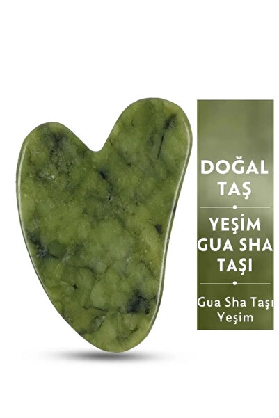 Tasarım Evi 2'li Set %100 Doğal Yeşim Taşı - Kalp Gua Sha Cilt Masaj Aleti Yüz Masaj Aleti