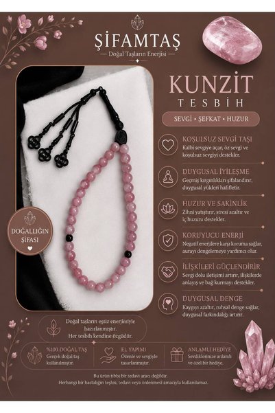 ŞİFAMTAŞ Kunzite Natural Stone Prayer Beads
