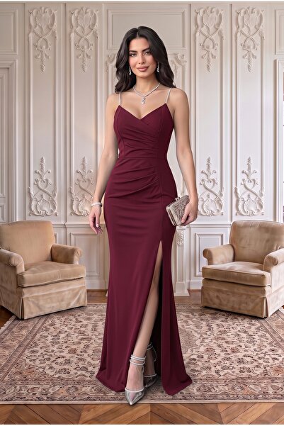 ALFUDO Moda Collection Evening & Prom Dress - Burgundy - Flared skirt