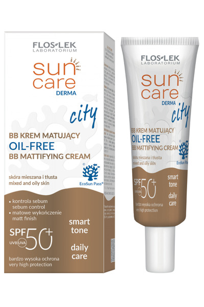 Floslek Îngrijire solară Derma CITY Cremă matifiantă BB Fără ulei SPF50+ 30ml...