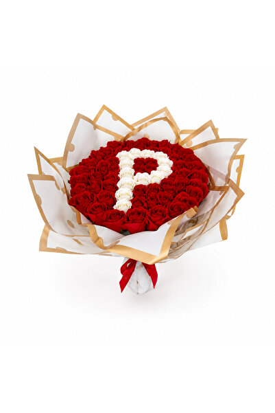 velve Buchet floral personalizat cu litera, din 65 trandafiri de sapun, Rosu-...