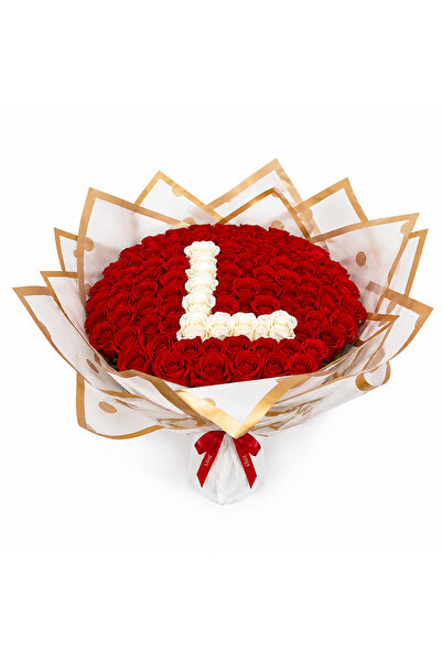 velve Buchet floral personalizat cu litera, din 65 trandafiri de sapun, Rosu-...