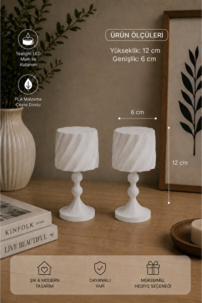 Dezora Home 2’li Dekoratif Masa Lambası – Tealight Işıklı Modern Abajur, 3D B...