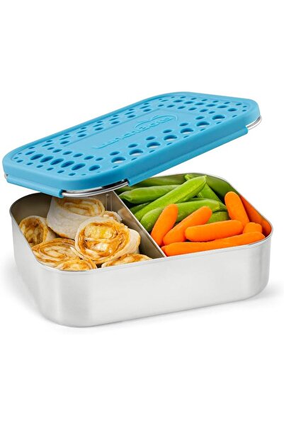LunchBots Lunchbox Double Compartment Medium Snack Box - Stainless Steel Divi...