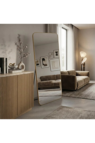 Al Hadaya Mall Modern Vertical Mirror with Stand - 160x50 cm - Gold