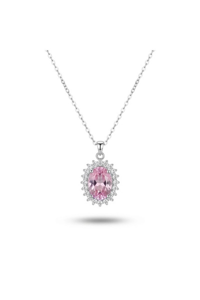h&b design jewel Silver Pembe Oval Taşlı Kolye