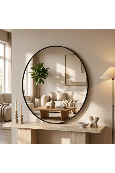 Al Hadaya Mall Elegant Round Mirror - 80x80 cm - Black