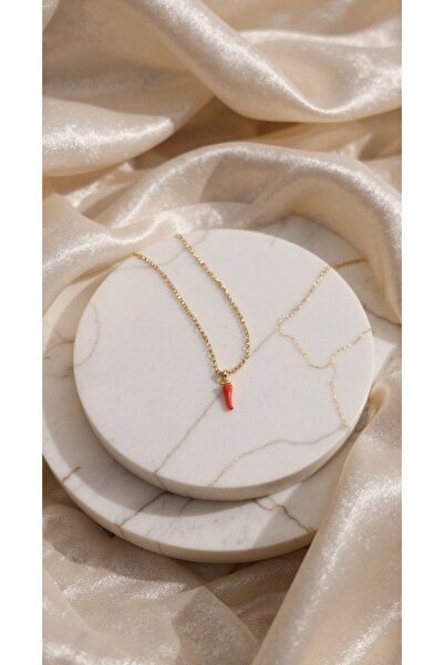 La sauvagine La Sauvagine Mini Red Horn Necklace - Thin Chain Stainless Steel...