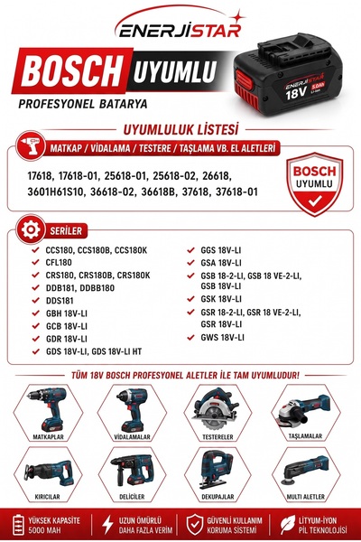 EnerjiStar Bosch 18v 5ah uyumlu muadil batarya 2026 üretim