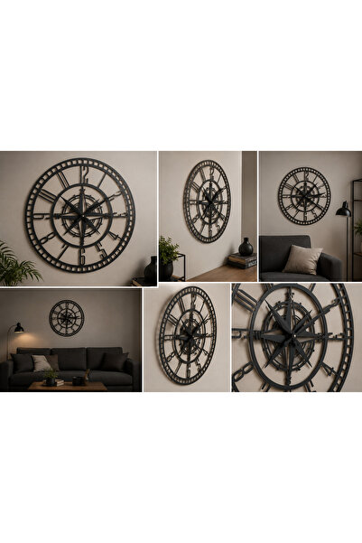 esves Modern Pusula Metal Duvar Saati 40 cm | Siyah Dekoratif Sessiz Duvar Saati