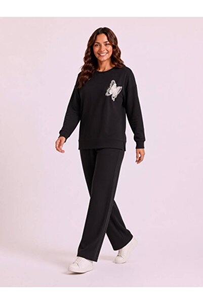 MELEKSEN Plus Size Lycra Modal Fabric Suit with Slits and Accessories