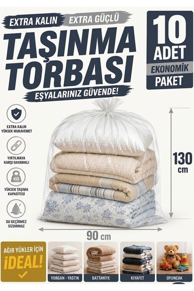 Genel Markalar 90x130 Kalın Naylon Taşıma Torbası 10 Adet Hurç Poşeti Yorgan ...