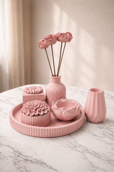 Gizem Design Products Toz Pembe Yuvarlak Bohem Salon, Antre, Kütüphane, Masaü...