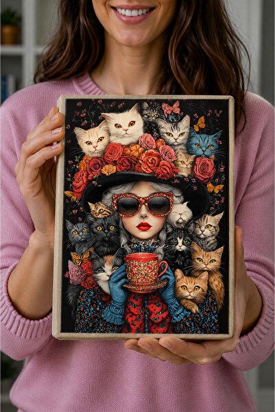 Şımartan Artistic Cat Illustrated Flexible Fabric Book/Notebook Cover - Schoo...