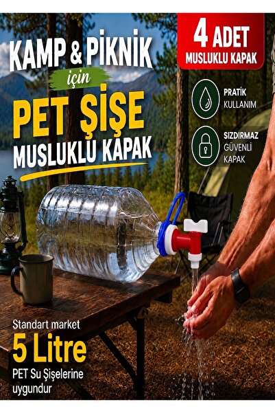 mirasell 5 Litre Pet Şişe katlanır MUSLUKLU SU BİDONU KAPAĞI (4 ADET) , Kampt...