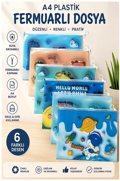 Artlantis Fermuarlı Dosya Renkli A4 6 Adet Fixpoint 2380 Plastik Desenli Ferm...