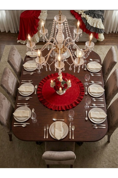 Erba kreasyon Ruffled Round Runner 60X60 Cotton Polyester Tablecloth