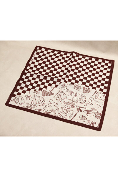 EveryScarf وشاح نسائي من الساتان باللون البني بنمط فني عتيق مقاس 50x50 سم