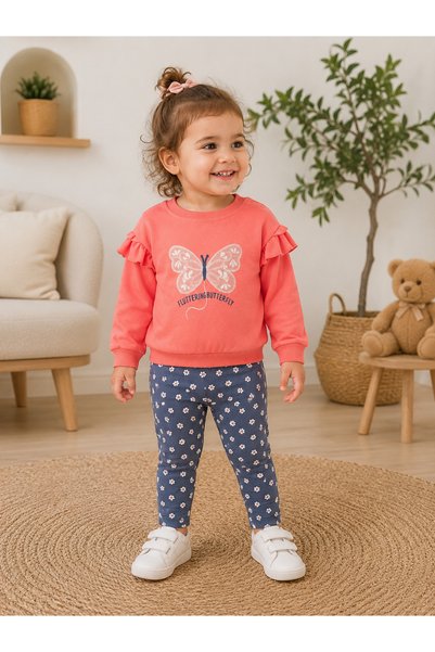 buzy kids concept طقم من قطعتين من الجوارب الطويلة للفتيات بطبعة فراشة، مناسب...