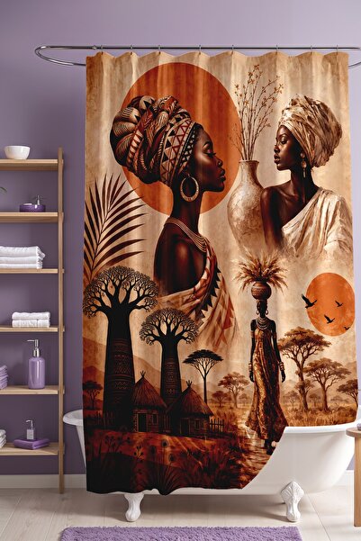 EVPANYA ستارة حمام منقوشة بتصميم المرأة الأفريقية، ستارة حوض الاستحمام 175x20...