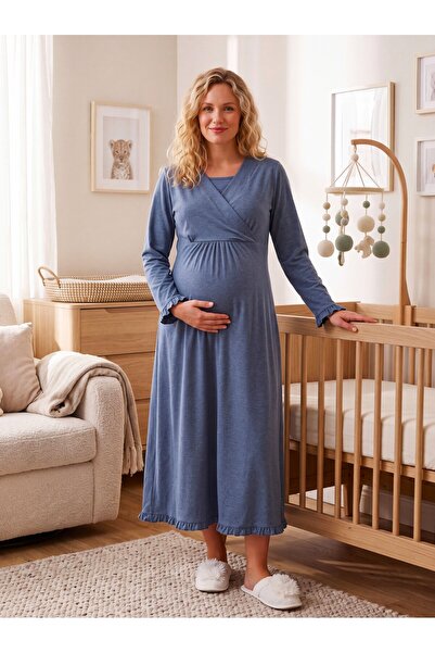 Lohussa Maternity Nightgowns - Blue - Long