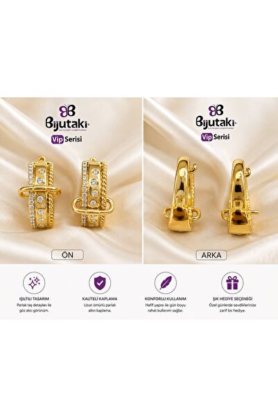 Gold Taşlı Zarif Halka Küpe – VIP Seri