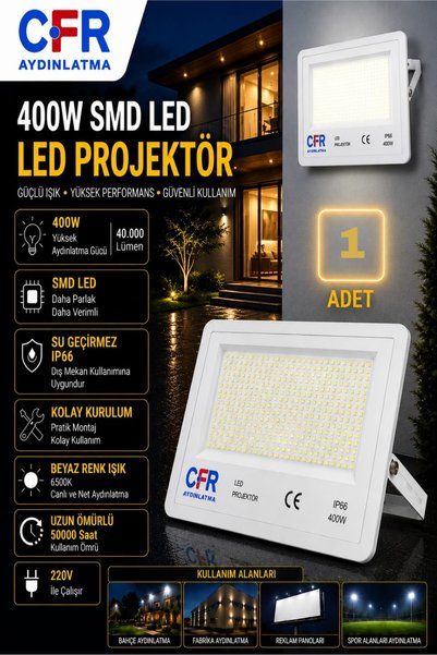 CFR LED AYDINLATMA 400W 40.000 Lümen 6500k Beyaz Işık Beyaz Kasa Led Projektö...