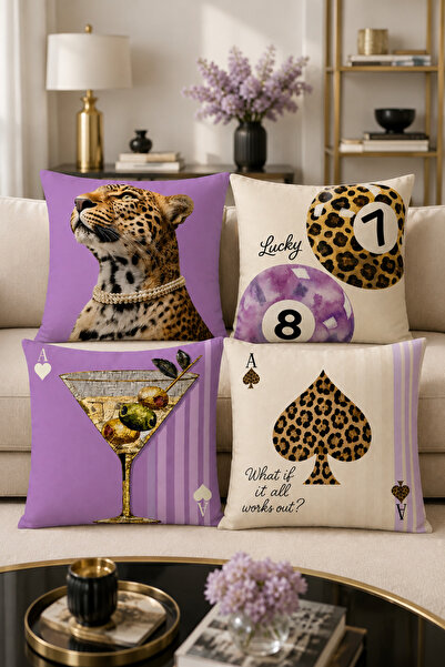 stellahomes Leopard, Billiards and Cocktail Themed Purple Cream Digital Print...