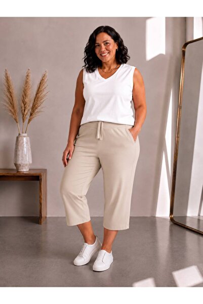 Vinola Plus Size Shorts & Bermuda - Beige - Elastic