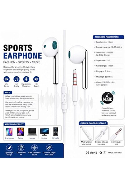KIN Premium Wired In-Ear Earphones, Mic, Ultra Bass Music Headset Sports Head...