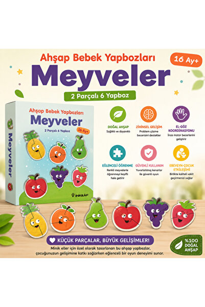 ela777 Ahşap Bebek Yapbozları Meyveler – 2 Parçalı 6’lı Eğitici Ahşap Puzzle ...