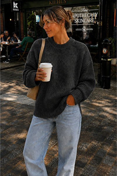 DepoExport Women's Premium Oversize Soft Crew Neck Knitwear Sweater