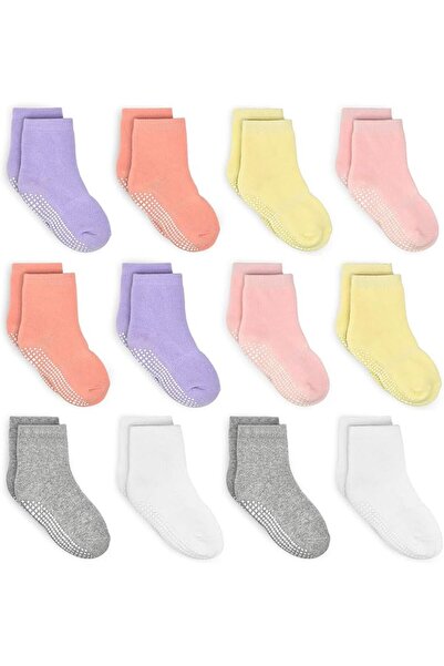 GENERAL Tevon Non-Skid Infant and Toddler Socks, 12-Pair Set for Ages 1-10