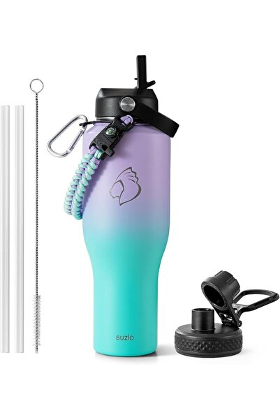 BUZIO Beauchy 32oz Insulated Water Bottle Fits in Car Cup Holder Stainless St...