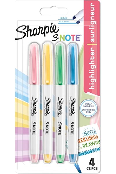 Sharpie S-Note Fosforlu İşaretleme Kalemi, 4'lü Blister, Karışık