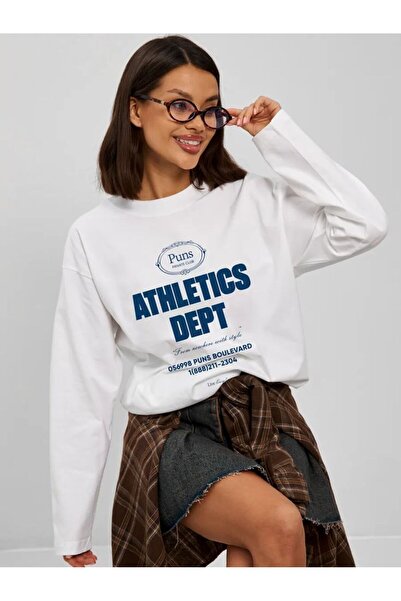 Jose Clothing Premium Beyaz Baskılı Tesettüre Uygun Uzun Kollu Pamuklu Tişört