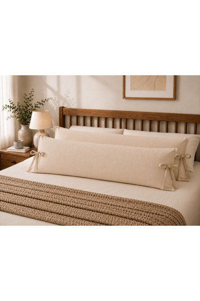 AREN HOME BABY Bağcıklı Uzun Yastık Kılıfı 50x100 cm. 2 Adet, Bej Rengi