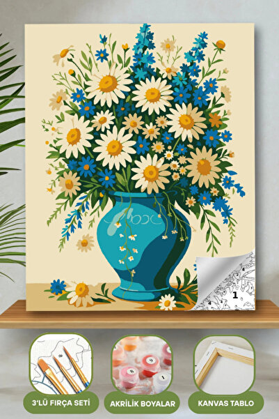Şahi Workshop Vazoda Papatya ve Mavi Çiçekler40x50 cm Sayılarla Boyama Seti –...
