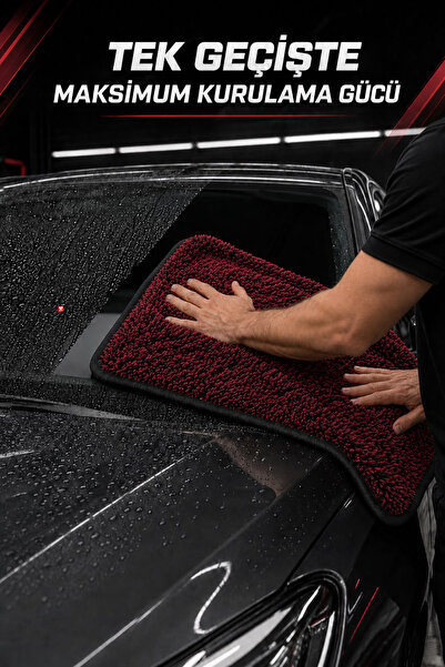 SİLVER HOME 600 GSM Mikrofiber Araç Kurulama Havlusu 50x70 cm Ultra Emici İz Bırakmaz Bordo Siyah Kırçıllı