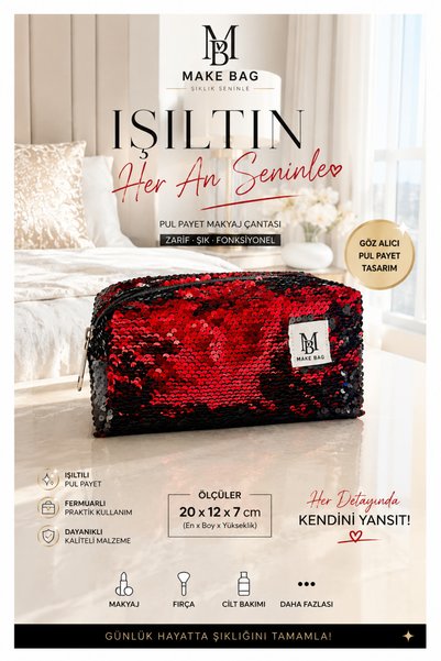 MAKE BAG IŞILTILI PUL PAYET ÇANTASI- ŞIK VE GENİŞ KAPASİTELİ