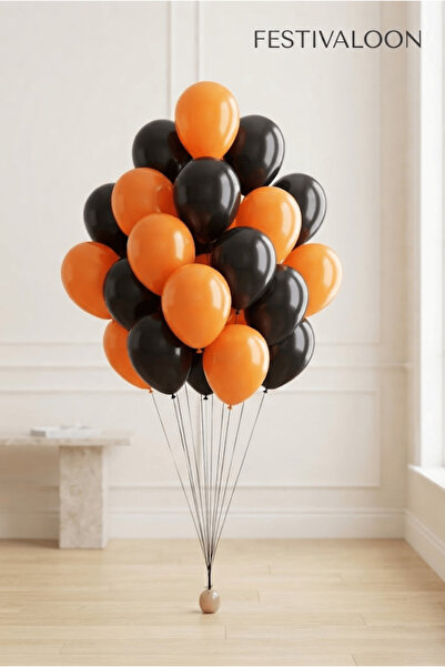 FESTİVALOON Set of 20 Orange and Black Balloons Birthday Party Decoration Bab...