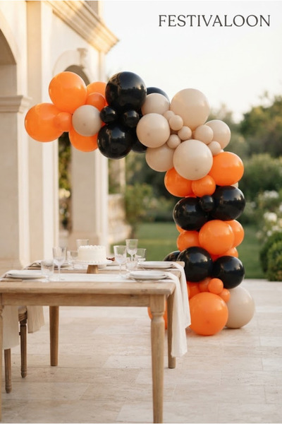 FESTİVALOON Set of 20 Orange Black Sea Sand Beige Balloons Birthday Baby Shower Party Decoration Stylish Organization Balloon